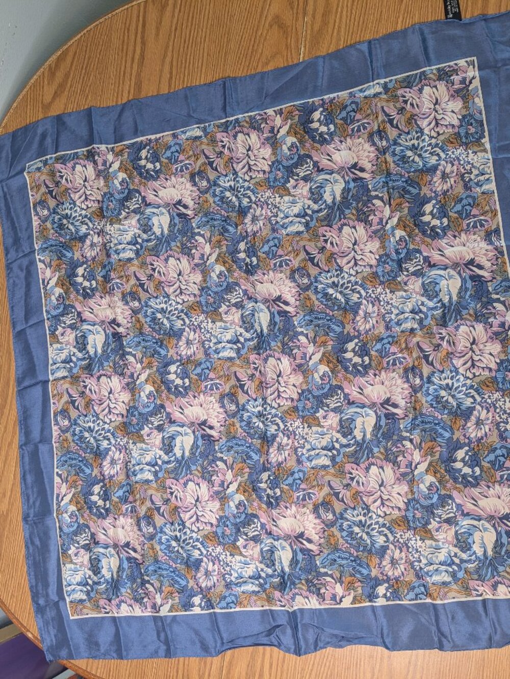 vintage 100% silk hair neck scarf specialty house made in Japan Floral blue 31"